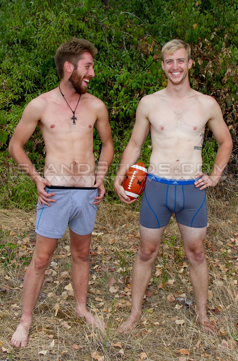 IslandStuds bearded hairy Chuck smooth big balls Chris naked sweaty football big thick cock furry cocksucking jerking off straight guys 003 gay porn tube star gallery video photo - Chuck and Chris talk as they play naked football together