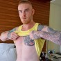 21 year old tradie Mark Michaels strips naked jerking his big boy cock to a massive jizz orgasm