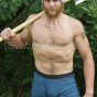 Sexy bearded ripped muscle butt fire fighter Bain camps nude and jerks off outdoors in chilly Oregon