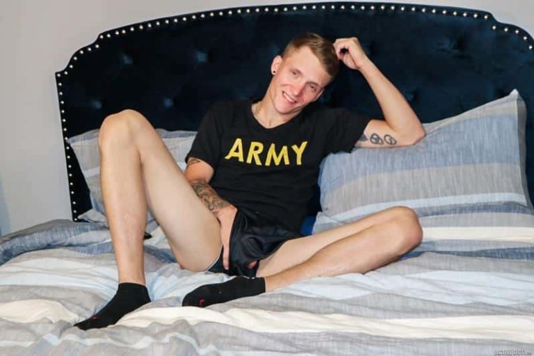 Horny young stud Active Duty Ryker Ryland strips off shiny shorts stroking huge long cock 0 image gay porn 768x512 - Horny young stud Active Duty Ryker Ryland strips off his shiny shorts stroking his huge long cock