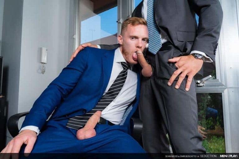 MenPlay Emir Boscatto Sean Weiss Sexy ginger muscle boy hole bare fuckedmuscled hottie 0 porno gay pics 768x513 - Men at Play suited ginger stud Sean Weiss bottoms for Sales Director Emir Boscatto’s massive uncut cock